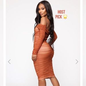 Ready In A Ruched Off Shoulder Midi Dress